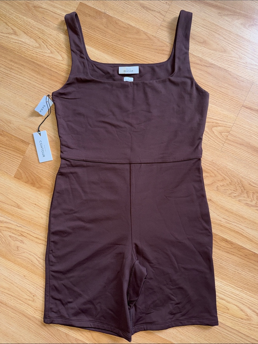 NWT Babaton Contour Brown Square Neck Short Romper Large One Piece